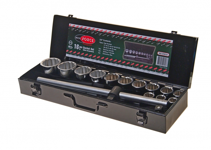 Набор инструмента RF-6161-9: 3/4"DR 12-гранный 16пр. (метал. кейс) ROCKFORCE /1/3