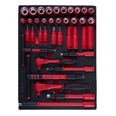 KING TONY Набор торцевых диэлектрических головок с принадлежностями 1/4", 3/8", шестигранные, 5-19 мм, ложемент, 38 предметов KING TONY 9-55VE01MRV