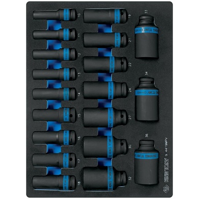 KING TONY Набор ударных глубоких торцевых головок 1/2", шестигранные, 10-36 мм, ложемент, 19 предметов KING TONY 9-4419MPV