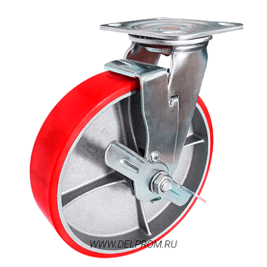 SCpb 42 Большегрузная полиуретановая поворотная колесная опора с тормозом д100 (VILS)